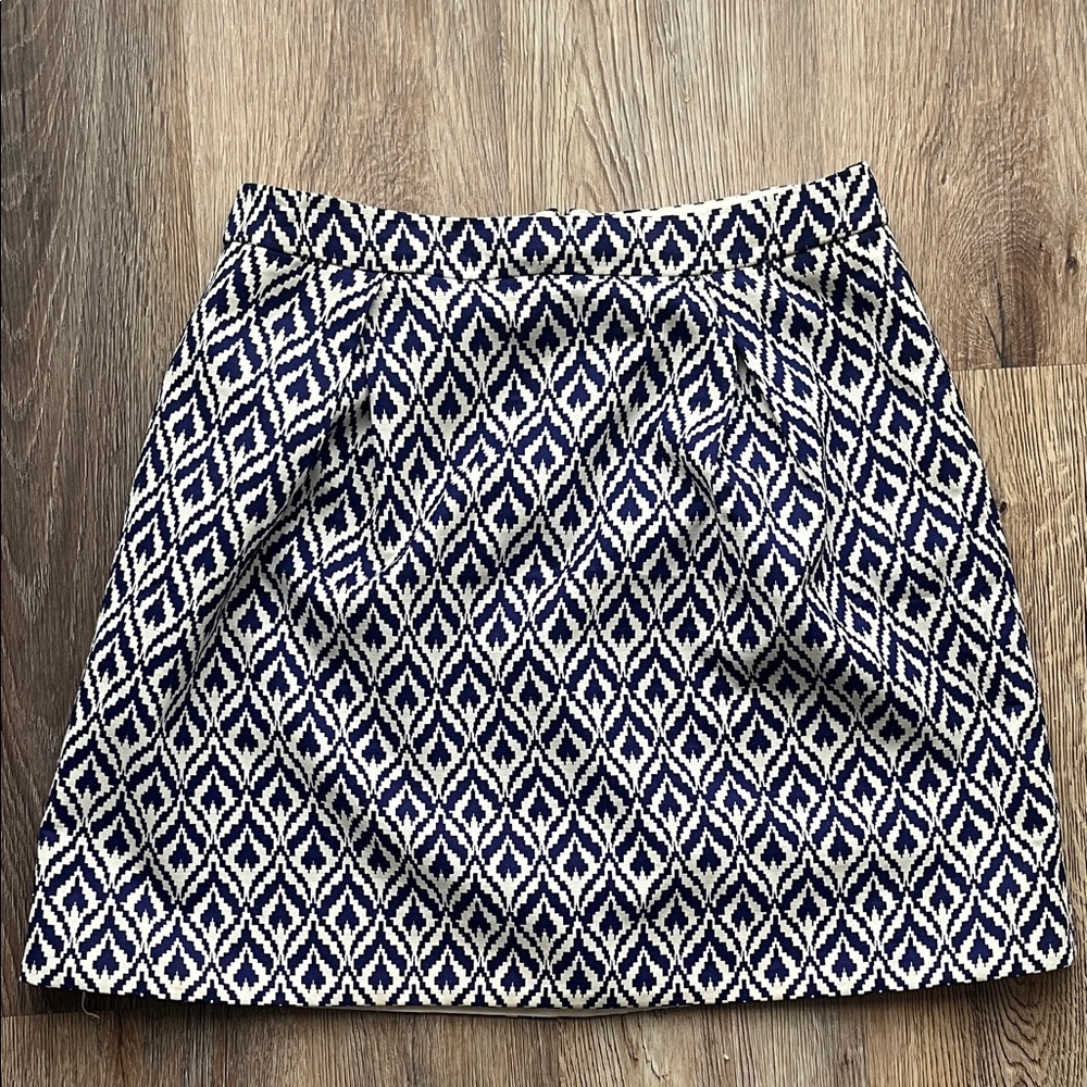 J. Crew Navy and Cream Geometric Mini Skirt